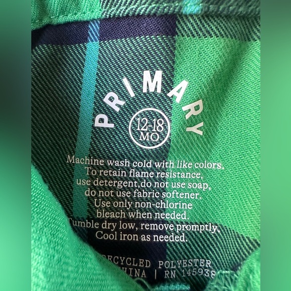 Primary Baby Plaid Footed Pajamas Green Blue Flannel - Picture 4 of 4